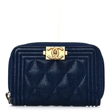 Chanel Boy Chanel Caviar Skin Coin Purse Blue 